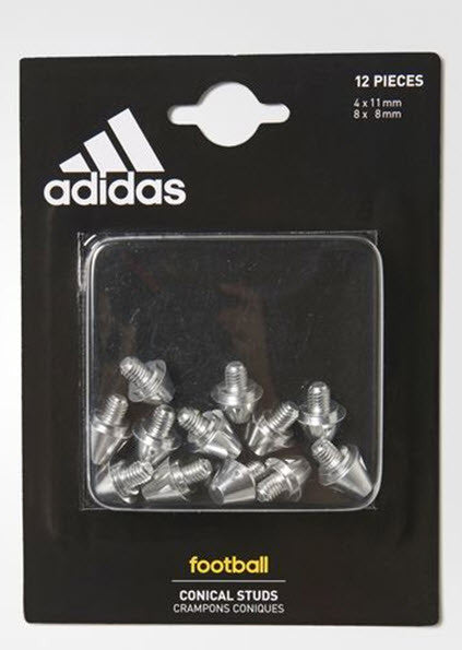 Adidas Conical Studs Football AP0246 These football studs are easily exchangeable so you can customise your grip on the pitch. This pack comes with 12 aluminium replacement studs designed to fit ACE and X soft ground boots. 12 studs per pack Sizes: 4 x 11 mm; 8 x 8 mm Compatible with X and ACE soft ground football boot Sportstar Pro. 519 Hunter Street Newcastle, 2300 NSW. Australia.