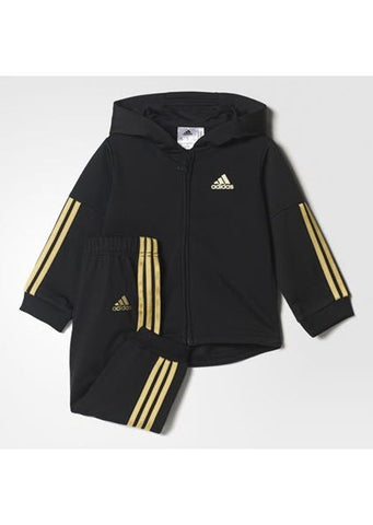 Adidas Kids Shiny Hooded Jogger Set Black Gold Metallic CE9705